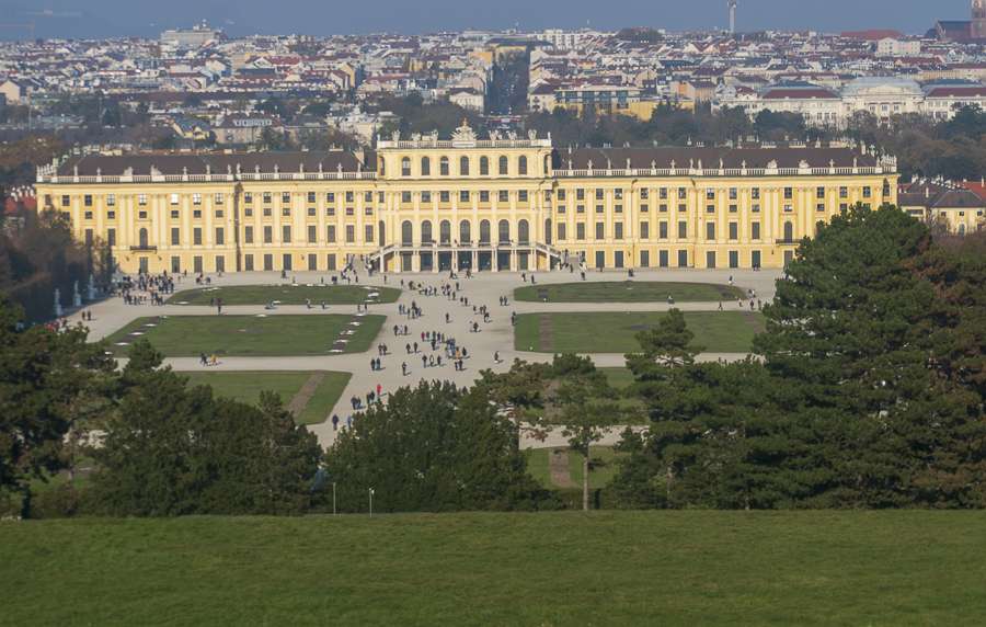 View of Schönbrunn Palace from hilltop in Vienna,Austria